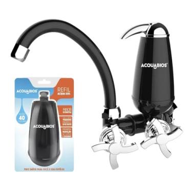 Imagem de Torneira de Cozinha para Parede Acquabios 1006-0093 Preta com Filtro, Inclui 1 Refil Extra 1007-0004