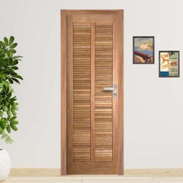 Imagem de Porta Completa Veneziana Reta 82x210cm em Madeira Maciça Cedro Arana -