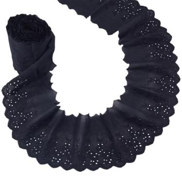 Imagem de HOBBIESAY Fita bordada de flor preta de 14 cm de largura com acabamento em renda recortada de algodão, acabamento em renda, acessórios de costura Riboon para vestidos de casamento, roupas, artesanato