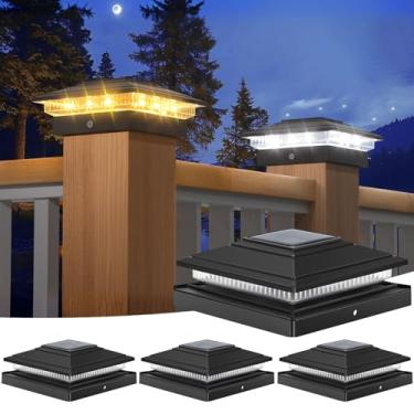 Imagem de APONUO Luzes solares 4 x 4, 2 modos IP64 à prova d'água, 16 LEDs brilhantes, iluminação externa para deck, cerca, pátio, jardim, quintal, luzes alimentadas por energia solar de longa duração para
