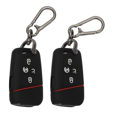 Imagem de TOMALL Pacote com 2 capas para chaveiro VW Volkswagen com chaveiro, 5 botões de borracha de silicone compatível com VW Tiguan Atlas Passat Jetta Golf Alltrack Arteon Taos capa para chave de carro