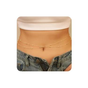 Imagem de Zolure 2 peças de corrente corporal feminina banhada a ouro, corrente cubana em camadas corporais, biquíni sexy ajustável, joia para o corpo de praia, corrente brilhante, corrente corporal simples