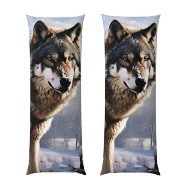 Imagem de Capa de travesseiro corporal com zíper oculto, fronha longa de microfibra macia e respirável para travesseiro corporal, um lobo em pé em uma área coberta de neve, capas de travesseiro para cama de