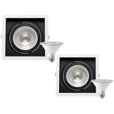 Imagem de 2 Spot Embutir Quadrado Recuo PAR30 + 1 Lâmpada LED 10W 6500K E27 - SA