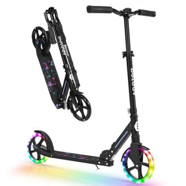 Imagem de BELEEV Scooters V5 para crianças a partir de 6 anos, scooter dobrável, 2 rodas para adultos e adolescentes, 4 guidões ajustáveis, rodas grandes de 230 mm, scooter esportiva leve, até 100 libras (preto