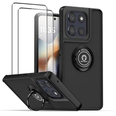 Imagem de QUIETIP Capa compatível com Motorola Moto G56 5G com protetor de tela, TPU + anel magnético de policarbonato rígido, capa de suporte para carro, preta