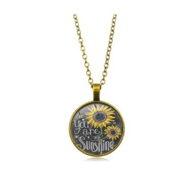 Imagem de Colar de girassol You Are My Sunshine com pingente redondo de vidro e margarida para presente feminino, Necklace, Zinco, Sem Pedra Preciosa