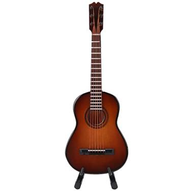 Imagem de TOPINCN Guitarra de Madeira Em Miniatura, Decoração de Instrumentos Musicais, Exibição de Guitarra de Desktop, Artesanato de Ornamento de Música Artesanal Com Caixa de Suporte e (14cm)