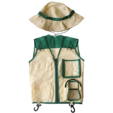 Imagem de Rrlihjgu Colete E Chapéu De Explorador Para Crianças - Fantasía Para Festa Na Selva | Equipamento Criativo De Explorador Para Aventuras Em Acampamento, Caminhada, Praia, Selva, Zoológico, Sala De