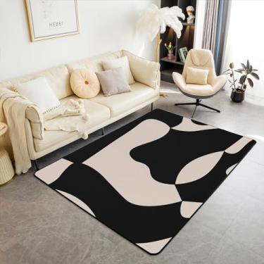 Imagem de Tapete de área preto e bege 3x5 geometria moderna conjunto de tapetes decorativos para crianças adolescentes adultos arte neutra tapetes de sala de estar arte abstarct tapete interior decoração de quarto