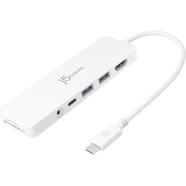 Imagem de j5create USB-C Mini Hub - 4K HDMI, 2 x USB 3.1 5Gbps, leitor de cartão microSD e SD, conector de áudio de 3,5 mm, carregamento de passagem PD de 60W (JCD373)