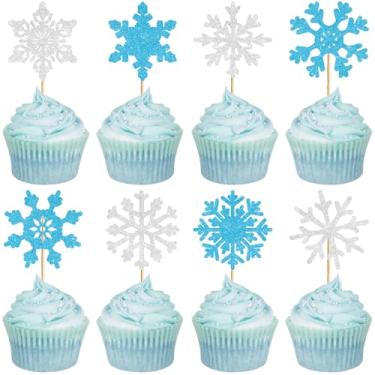 Imagem de CREATCABIN 24 PCs Christmas Cupcake Topper Snowflake Cupcake Topper Cake Decor Display Gathering Engagement Anniversary Valentines Party Donut Cake Decorations Supplies for Christmas 2.7x2.7 Inch