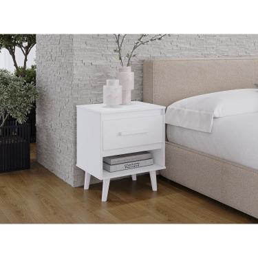 Imagem de Mesa de Cabeceira Mila Pés Retrô com 1 Gaveta - Branco Móblis