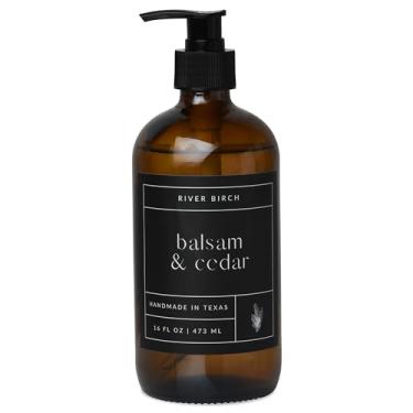 Imagem de River Birch Sabonete natural perfumado de bálsamo e cedro – feito à mão – Lavar à mão com dispensador de vidro âmbar – Sabonete hidratante perfumado luxuoso para as mãos – vegano e não tóxico
