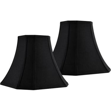 Imagem de JERHOUS Conjunto de 2 abajures de sino de canto de corte quadrado preto com 2 abajures médios 16,5 pol. Parte superior × 33 pol. Inferior × 26,6 cm Altura (aranha) Abajur moderno para luminária de