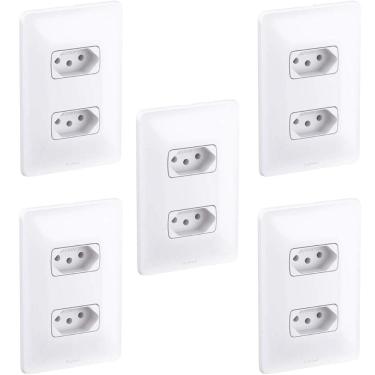 Imagem de Kit 5 Conjuntos 2 Tomadas 10A 4X2 Branca Pial Zeffia 680111