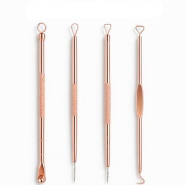 Imagem de Removedor Extrator de Cravos e Espinhas Kit 4 Peças Aço Inoxidável Profissional Higiene Facial Limpeza Pele Acne Cravos Pretos Espinhas Ferramenta Estética