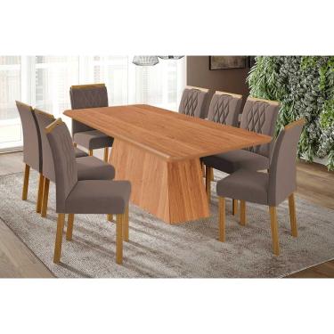 Imagem de Sala de Jantar Completa Helena Tampo Madeirado 210x100cm e 8 Cadeiras Juliana Cinamomo - Carvalho/Suede Joli Capuccino - Cimol