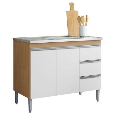 Imagem de Balcão De Pia Andréia 100 Cm Amêndoa Branco - Ajl