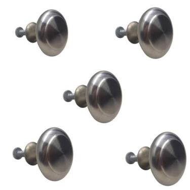 Imagem de 05 Puxador Decorativa Para Moveis Botão Inox Escovado 27Mm - Renna