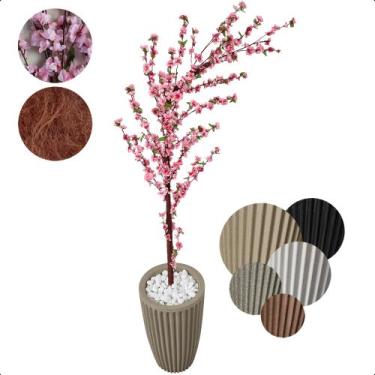 Imagem de Cerejeira Árvore Curvada Rosa Bebê Artificial com Vaso Decorativo - Fl