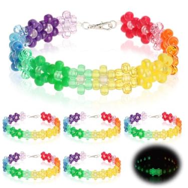 Imagem de 3/6 peças gargantilha colorida com contas de flores Rave Kandi colar que brilha no escuro Y2K gargantilha de plástico margarida arco-íris com fecho lagosta EDM lembrancinha de festa para mulheres