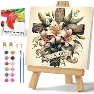 Imagem de Kit de pintura cruzada por números para adultos iniciantes, pintura cruzada por números com moldura e cavalete, pintura de artesanato DIY por número para presente decoração de parede de casa 25 x 25