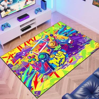 Imagem de Tapete de área de jogos, tapete para meninos adolescentes, gamepad de graffiti colorido, design de controle de jogo para sala de jogos, sala de jogos de meninos e meninas, sala de estar (152 cm x 101