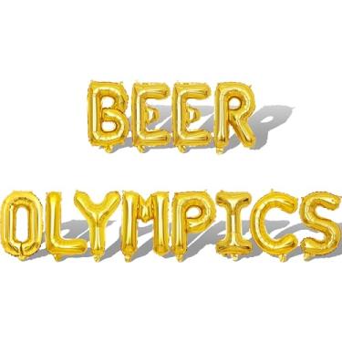 Imagem de BEER OLYMPICS Bandeira de balões com letras douradas, balões de 40,6 cm, folha olímpica de cerveja, letras, alfabeto, balão, mylar, cerveja, olímpicos, bandeira, festa