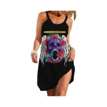 Imagem de Vestido Curto Feminino Estilo Punk Com Estampa De Caveira, Casual, Étn
