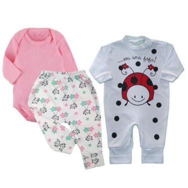 Imagem de Kit Roupa de Bebê 3 Pças Body Macacão Mijão Bebê Confortável - Koala B