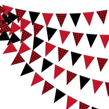 Imagem de pinkblume 39 Pés Buffalo Plaid Natal Flâmula Banner Preto Vermelho Xadrez Papel Pendurado Triângulo Bandeira Bandeirinhas Guirlanda Para Aniversário Chá De Bebê Chá De Panela Despedida De Solteira Na
