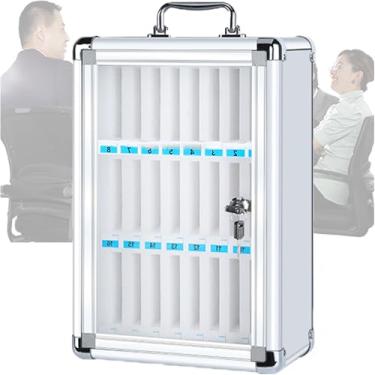 Imagem de Caixa de armazenamento portátil para celular, cofre para celular de parede com trava, compartimento de algodão perolado, alça de metal, estrutura de liga de alumínio