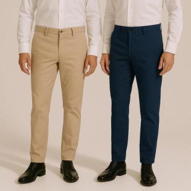 Imagem de Kit 2 Calça Masculina De Sarja Social Slim Skinny Elastano - Prime Sta