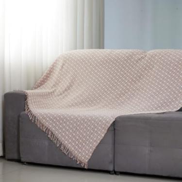 Imagem de Manta para Sofá King, 300 x 180 cm, 100% Algodão, Protetor Decorativo (Pont. Bege e Branco)