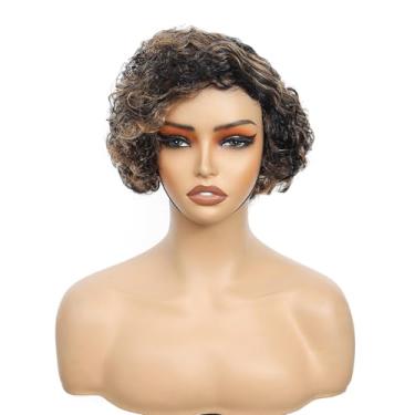 Imagem de Pixie Cut Peruca de cabelo humano preto e marrom realce peruca de cabelo humano encaracolado curto encaracolado perucas para mulheres negras P1B/30 perucas cacheadas afro crespo sem cola usar e ir