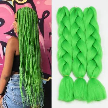 Imagem de Extensão de cabelo Jumbo Braids original 3 peças grama pura cor verde 61 cm 100 g/peça para caixa torcida trança cabelo (A26grassgreen)