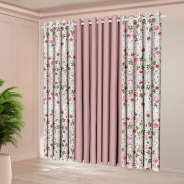 Imagem de Cortina Florata Decorativa, 5,00m x 2,20m, Estampada Floral, 2 Folhas, Poliéster, para Sala, Quarto, Escritório (GARDEN)