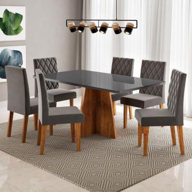Imagem de Mesa de Jantar 6 Lugares Antonella com Vidro Marrom/Grafite/Veludo Cinza - Viero Móveis