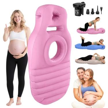 Imagem de Travesseiro inflável de gravidez para dormir: Travesseiro de maternidade de corpo inteiro com orifícios delicados/cabeça para mulheres grávidas - conforto para dormir de estômago e de lado (rosa)
