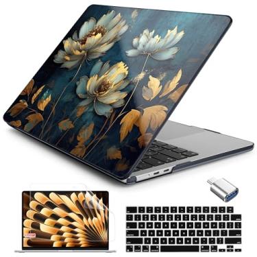 Imagem de Batianda Capa para MacBook Air 13,6 polegadas 2025 M4 2024 2022 modelo A3240 A3113 M3 A2681 M2, capa protetora projetada para teclado rígido e protetor de tela e adaptador USB-C, florescendo