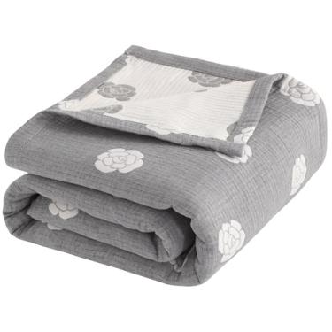 Imagem de NTBAY 3 camadas de musselina de algodão 168 x 92 cobertor para cama de solteiro, colcha de fio térmico super macio respirável para adultos, cobertor leve perfeito para sofá, cama todas as estações
