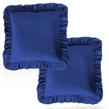 Imagem de DJAPWPX 2 fronhas de veludo com babados 45,7 x 45,7 cm, respirável e suave, com zíper, babados, para sofá, assento de carro, lavável na máquina (azul)