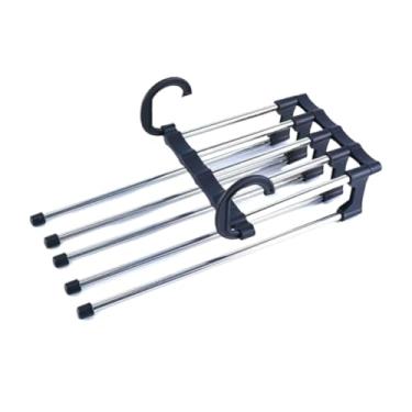 Imagem de Kit Cabide 5 em 1 Retrátil Multifuncional Organizador Aço Calças Jeans Guarda Roupas(BRANCO,4 PCS)