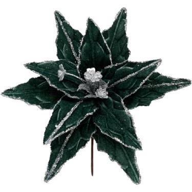Imagem de GL-Turelifes 30 cm Grande Glitter Flor de Natal 6 Peças Veludo Artificial Poinsettia Flores Ornamentos Glitter Árvore de Natal Flores Grande Guirlanda de Árvore de Natal Decorações de Ano Novo (Creme
