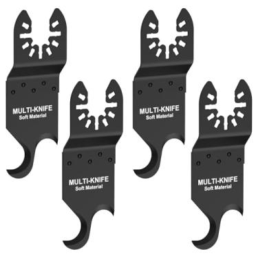 Imagem de 4 peças de lâmina de faca oscilante multiferramenta, lâmina de serra giratória, lâminas de serra multiferramentas de aço de alto carbono para cortar materiais macios para telhados de asfalto, tapete