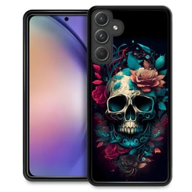 Imagem de DAIZAG Capa compatível com Samsung Galaxy A55 5G, caveira com flores, antiqueda, à prova de arranhões, capa protetora com padrão personalizado