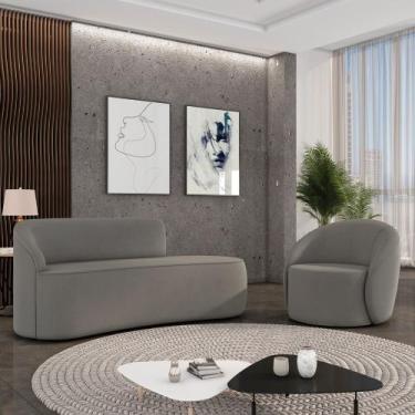 Imagem de Sofá 3 Lugares Orgânico 180cm Morgan e Poltrona Lua Suede Grafite D03 