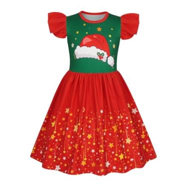 Imagem de WonderBabe Vestido de Halloween para meninas, morcegos, fantasmas, abóboras, vestido estampado manga esvoaçante, vestido de verão casual evasê, Vermelho, 3-4 Anos
