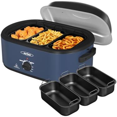 Imagem de Sunvivi Forno torrador de 20 litros, torrador elétrico com 3 compartimentos, forno de torrador de peru com tampa de auto-alinhamento, panela e rack removíveis, função de descongelamento e aquecimento